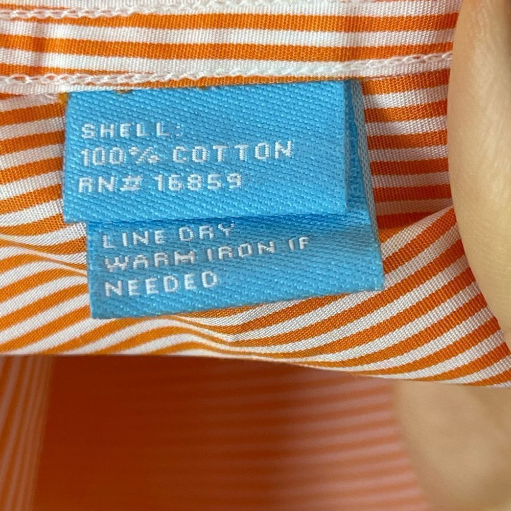 J Mclaughlin Button Down Oxford Orange White Stri… - image 4